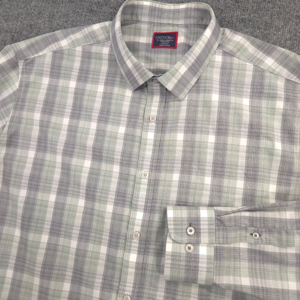 UNTUCKit Shirt Mens XXXL Green Gray Plaid Collins Wrinkle Free Long Sleeve
